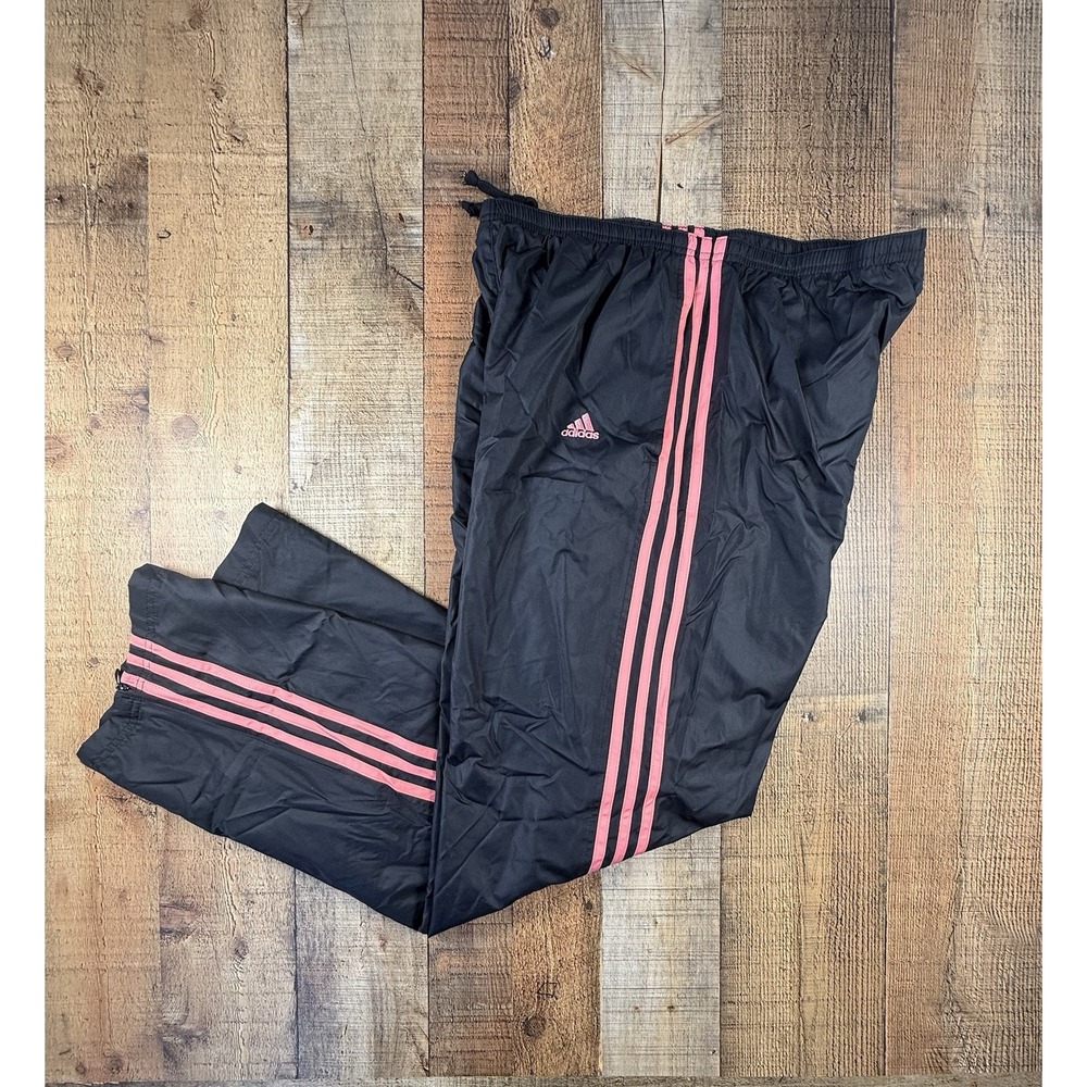 Vintage 2006 Adidas Track Pants L Black Pink 3 Stripe Y2K Windbreaker